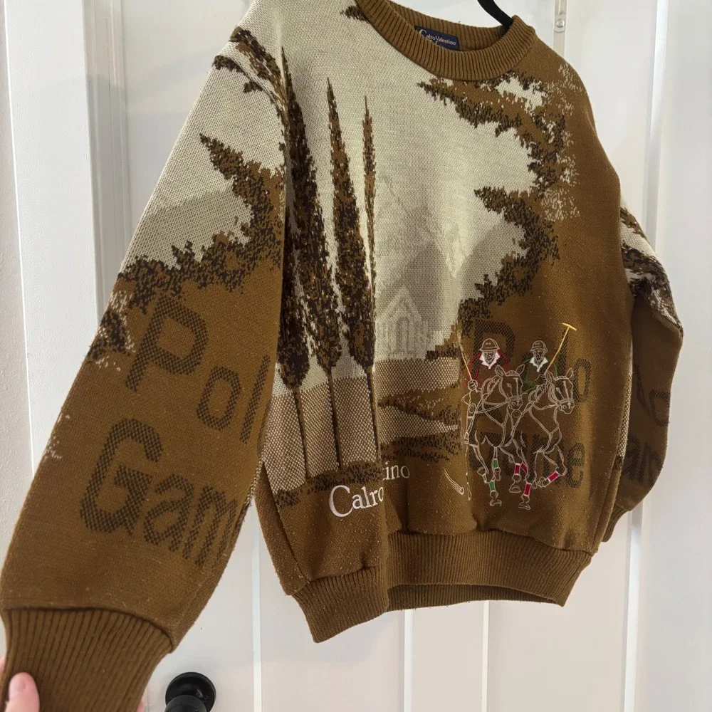 Rare‎ Vintage Calro Valentino Polo Games Sweater Men's Graphic Knit Pullover